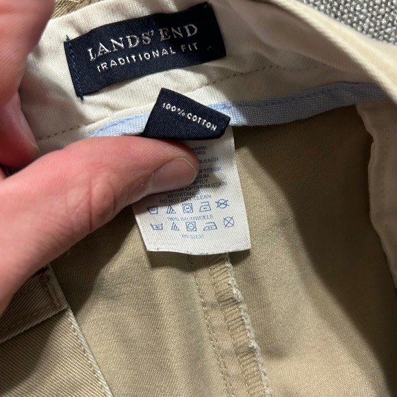 Lands End Mens 38x30 Traditional Fit Pleated Chino Pants Khaki Cotton Trousers - Picture 5 of 9